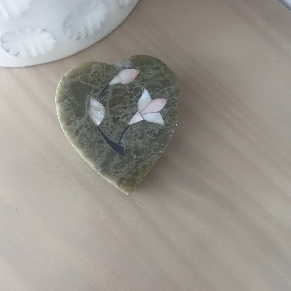 Vintage Soapstone Heart-Shaped Stone Trinket Jewelry Box